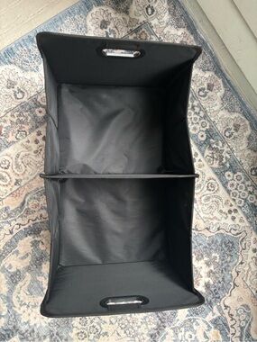 Black Fabric Foldable Storage Bin with Divider and Handles